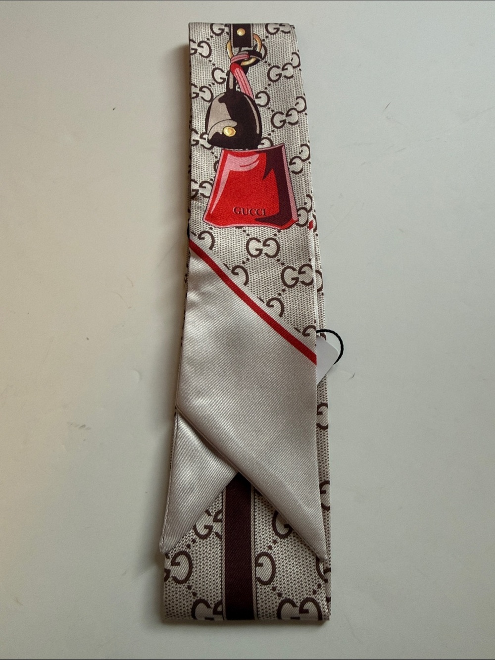Beige Brown Monogram Twilly with Red/Green Bag Motif - Picture 4 of 14